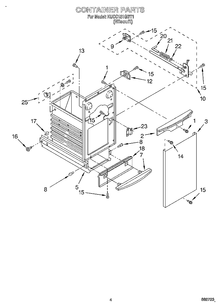 CONTAINER Diagram and Parts List for KUCC151GBT1  KitchenAid Trash Compactor