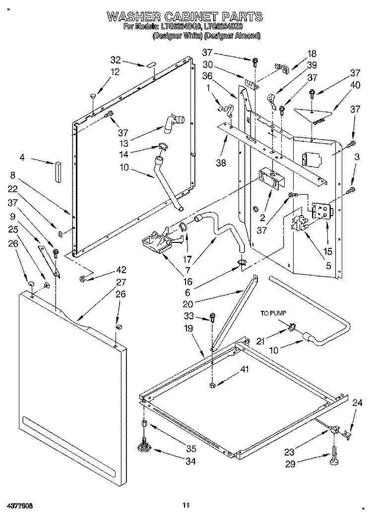 WASHER CABINET Diagram and Parts List for LTG6234DQ0  Whirlpool Washer Dryer Combo