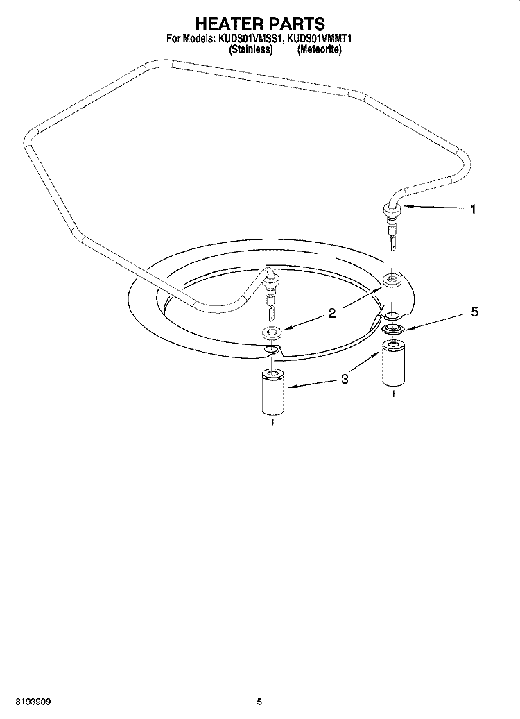 HEATER PARTS Diagram and Parts List for KUDS01VMMT1  KitchenAid Dishwasher