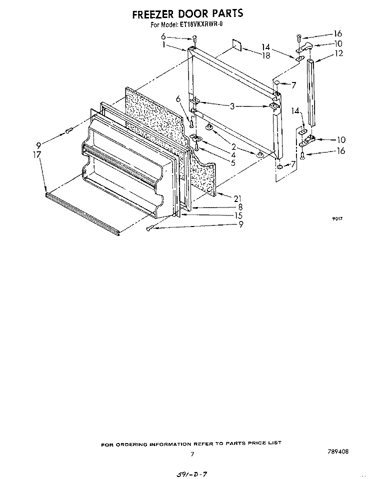 FREEZER DOOR Diagram and Parts List for ET18VKXRWR0  Whirlpool Refrigerator