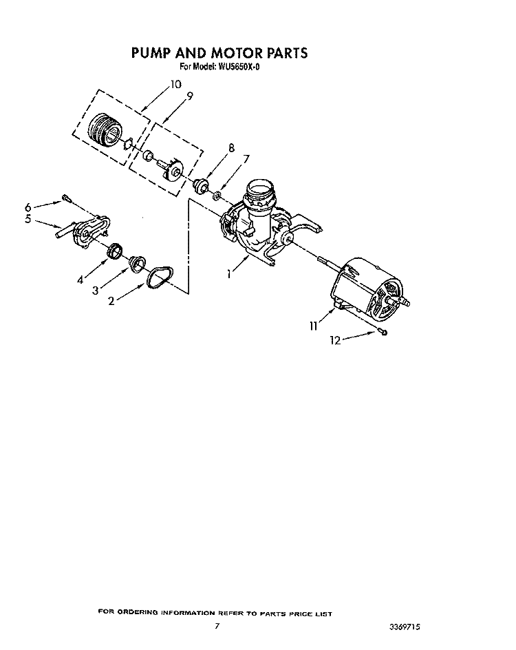 PUMP AND MOTOR Diagram and Parts List for WU5650X0  Roper Dishwasher