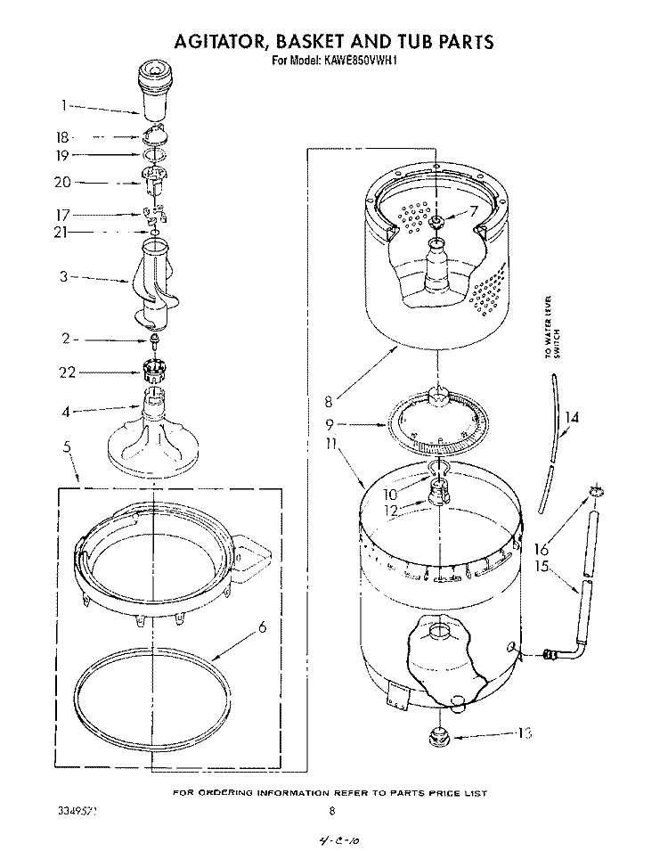 AGITATOR, BASKET AND TUB Diagram and Parts List for KAWE850VAL1  KitchenAid Washer