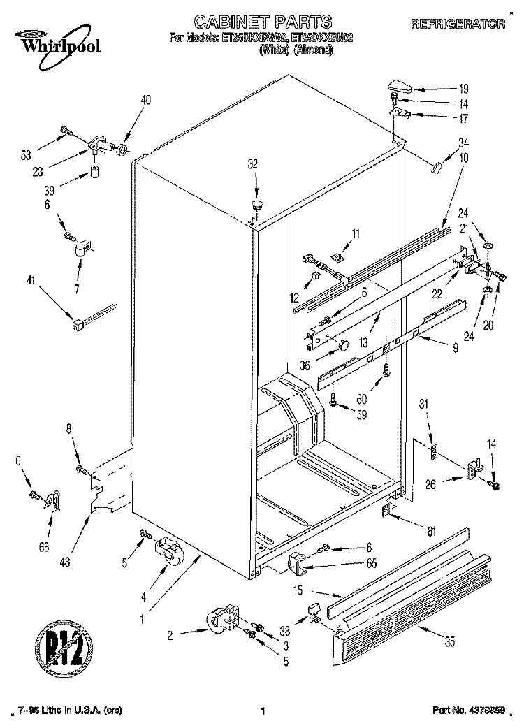 CABINET Diagram and Parts List for ET25DKXBW02  Whirlpool Refrigerator