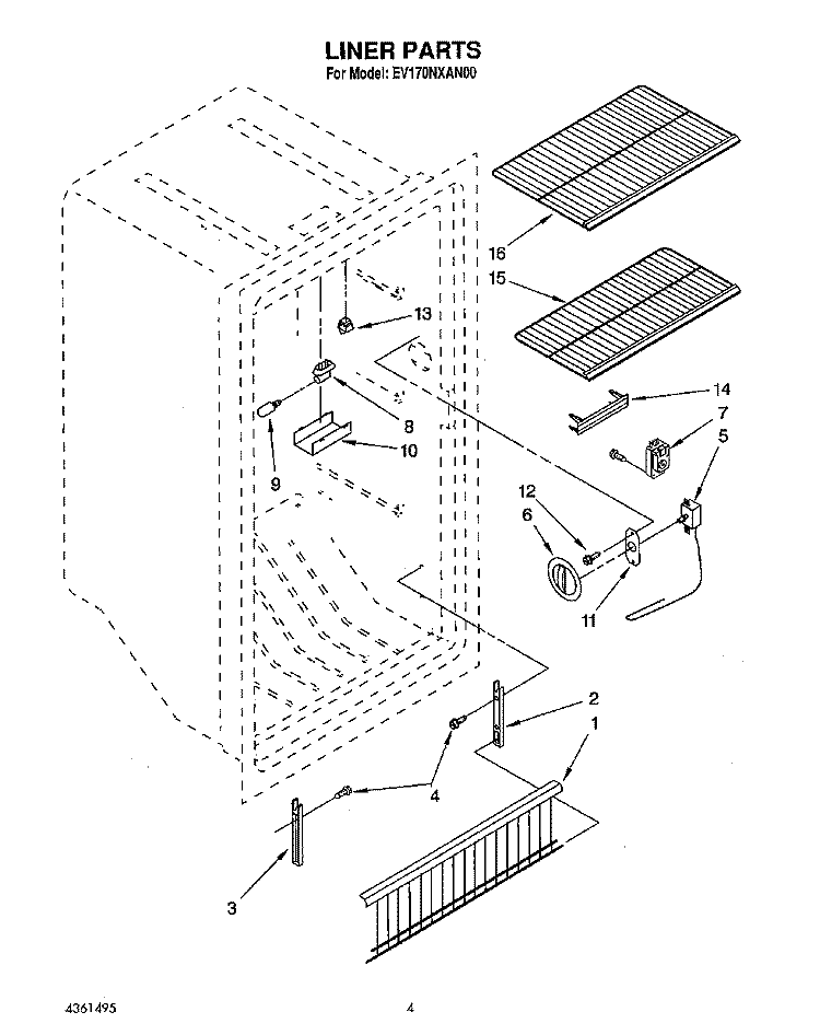 LINER Diagram and Parts List for EV170NXAN00  Whirlpool Freezer