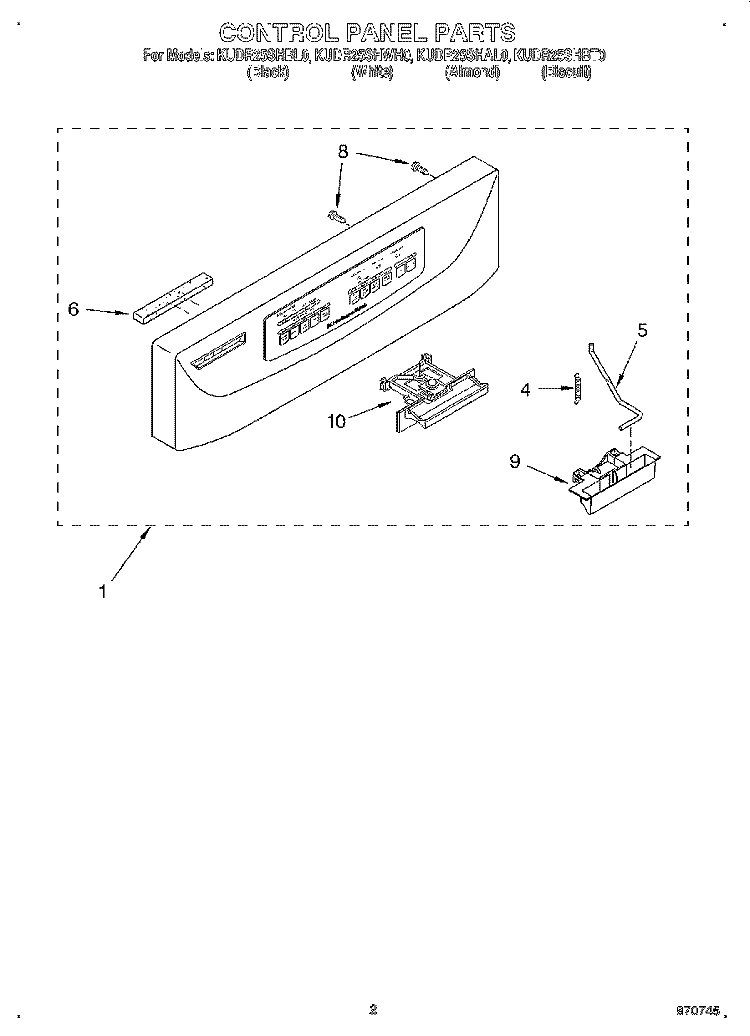 CONTROL PANEL Diagram and Parts List for KUDR25SHBT0  KitchenAid Dishwasher