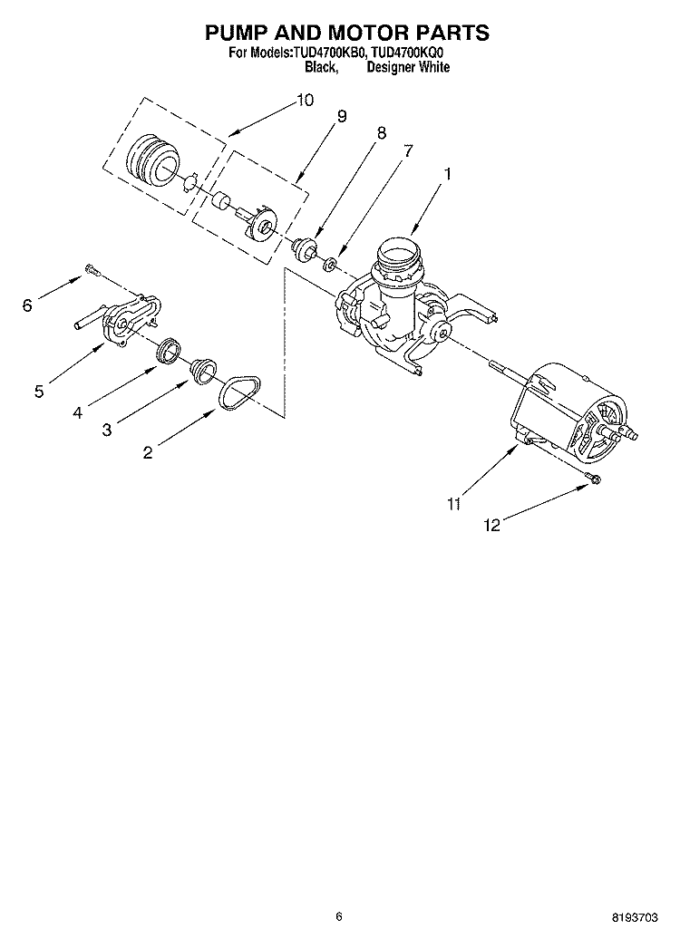 PUMP AND MOTOR Diagram and Parts List for TUD4700KB0  Estate Dishwasher