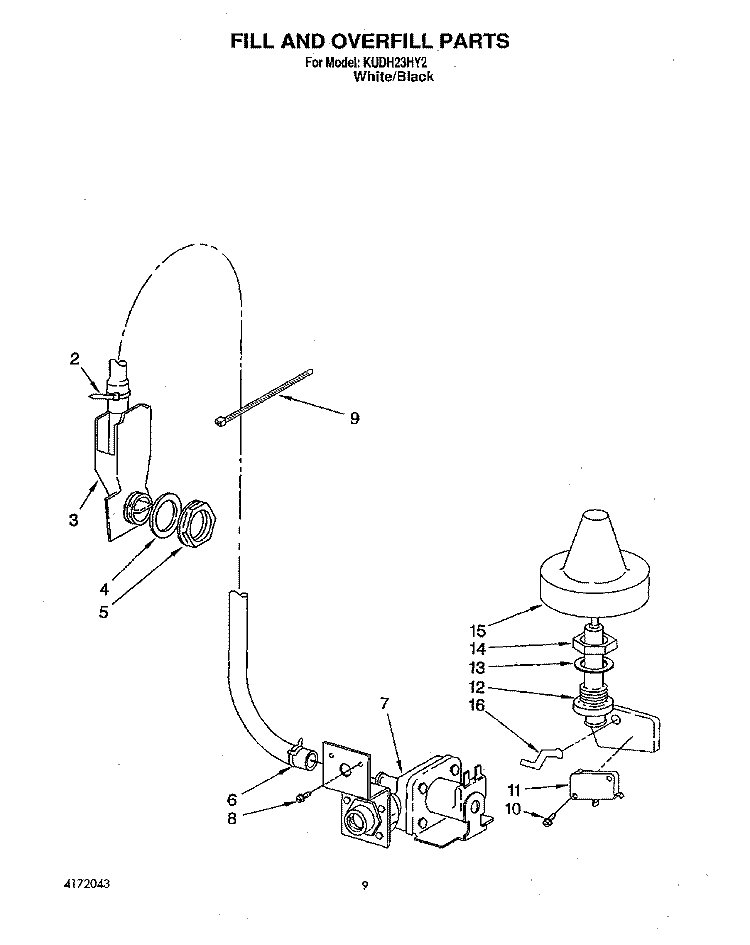 FILL AND OVERFILL Diagram and Parts List for KUDH23HY2  KitchenAid Dishwasher