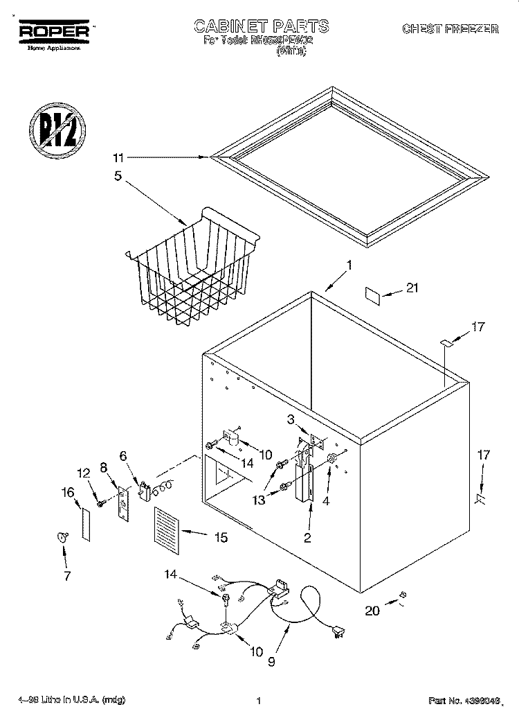 SECTION Diagram and Parts List for RH0599REW02  Roper Freezer