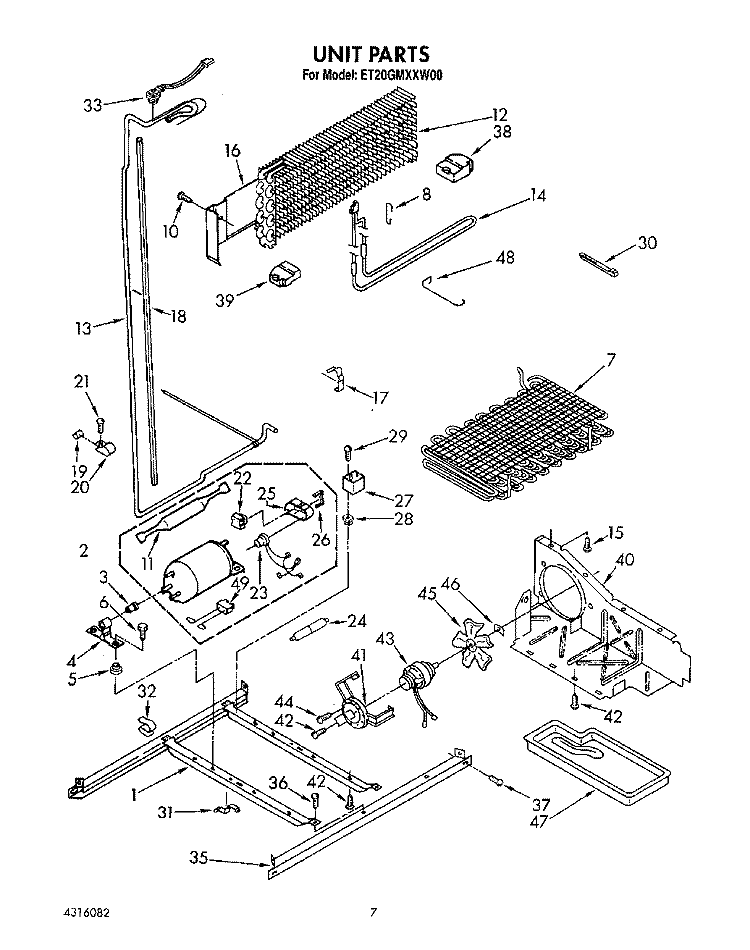 UNIT Diagram and Parts List for ET20GMXXW00  Whirlpool Refrigerator