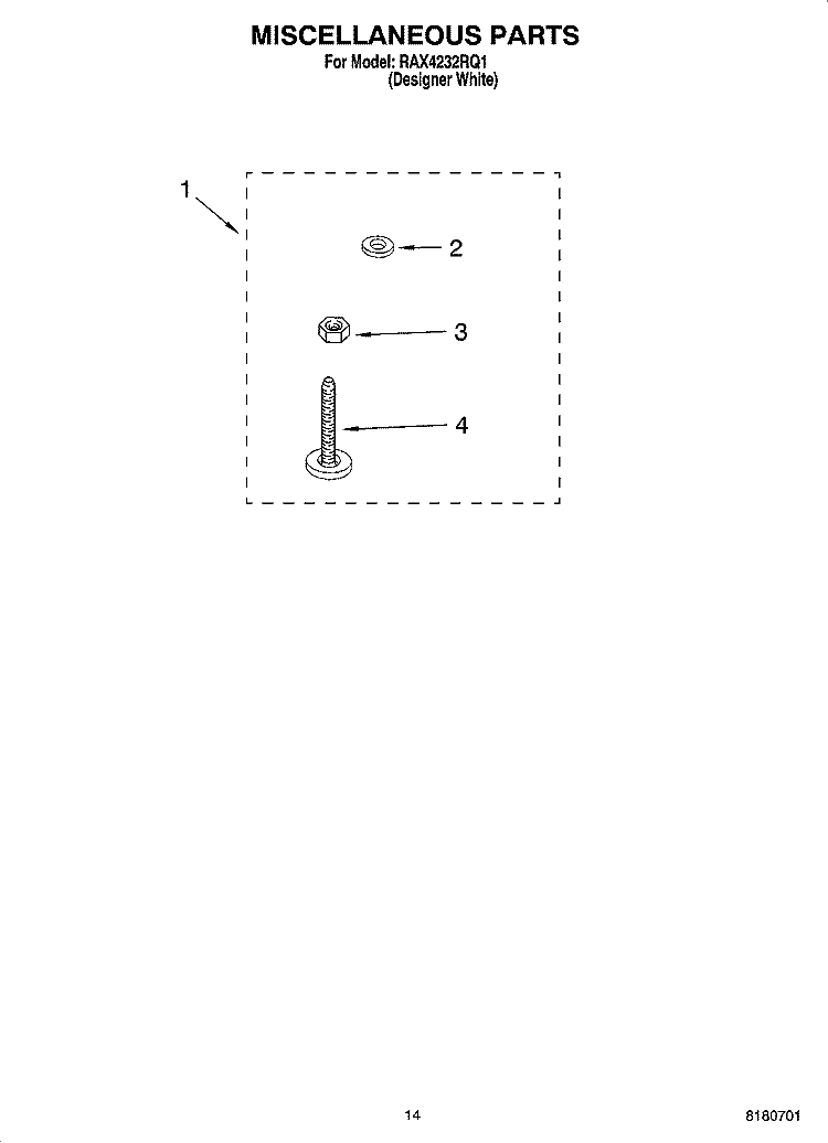 MISCELLANEOUS  PARTS, OPTIONAL PARTS (NOT INCLUDED) Diagram and Parts List for RAX4232RQ1  Roper Washer