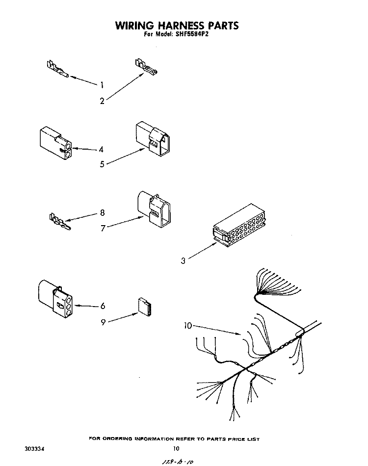 WIRING HARNESS Diagram and Parts List for SHF5584P2  Whirlpool Dishwasher