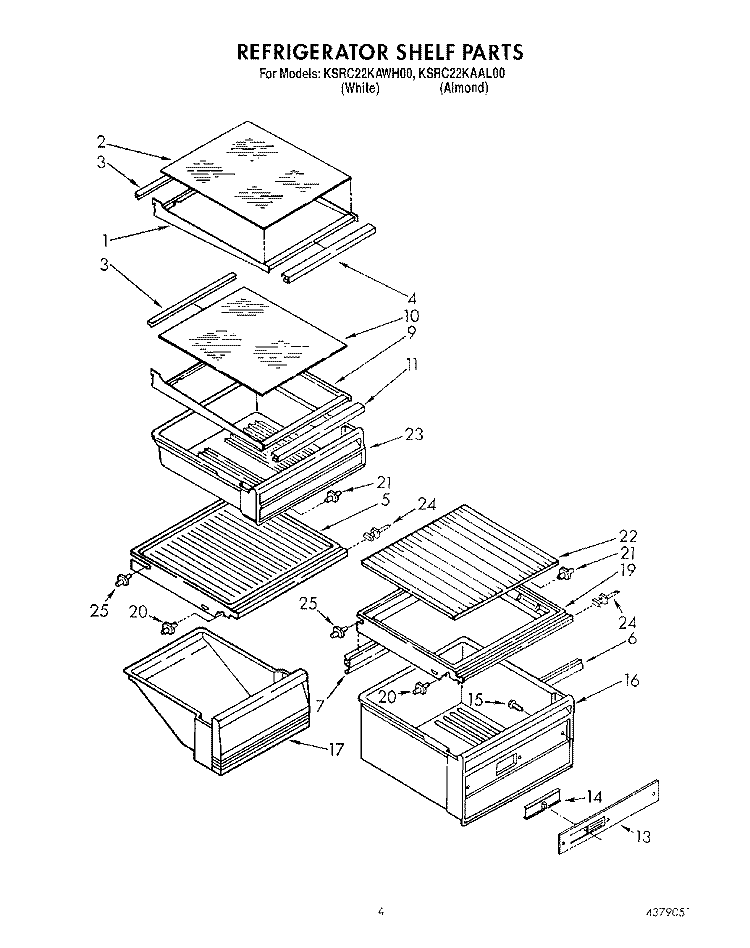 REFRIGERATOR SHELF Diagram and Parts List for KSRC22KAAL00  KitchenAid Refrigerator