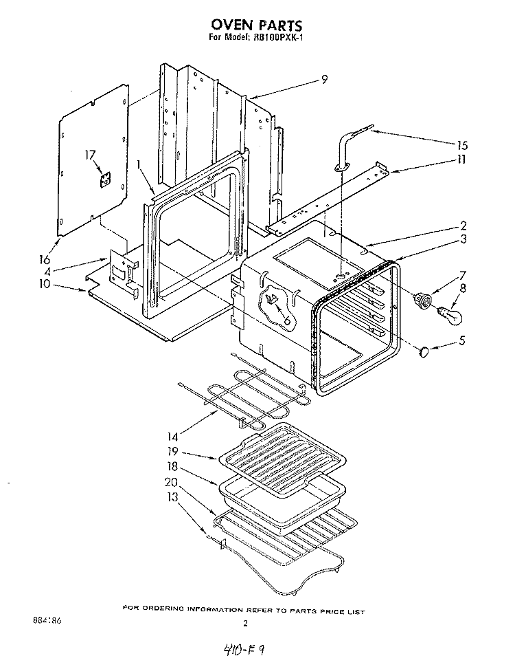 OVEN Diagram and Parts List for RB100PXK1  Whirlpool Wall Oven
