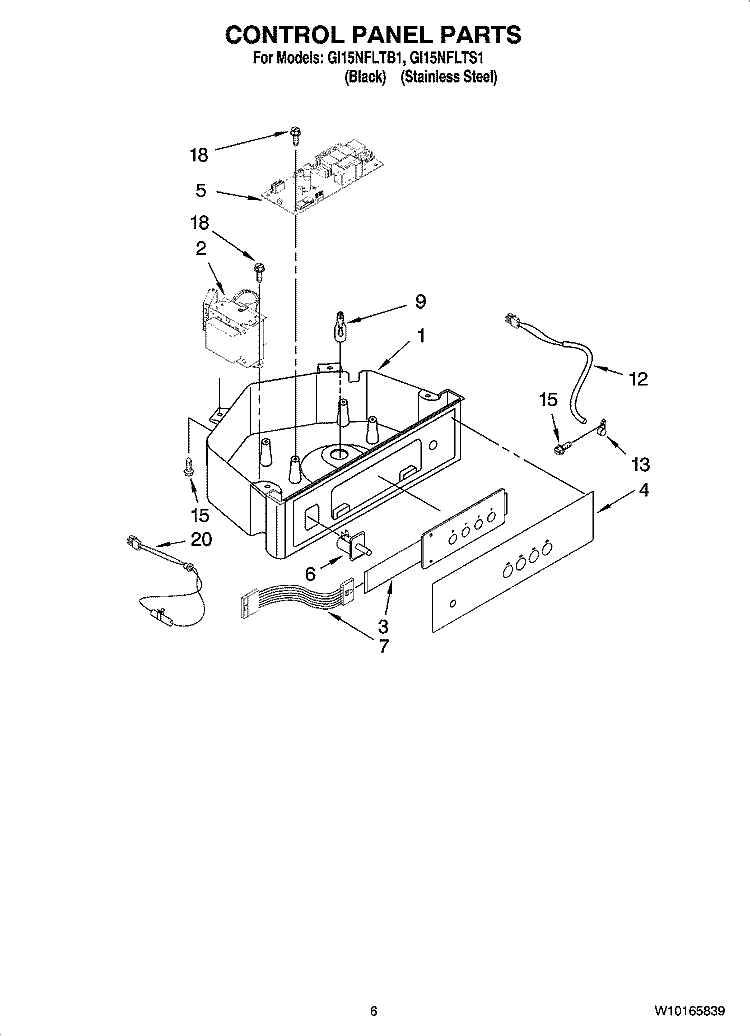 CONTROL PANEL PARTS Diagram and Parts List for GI15NFLTS1  Whirlpool Ice Maker