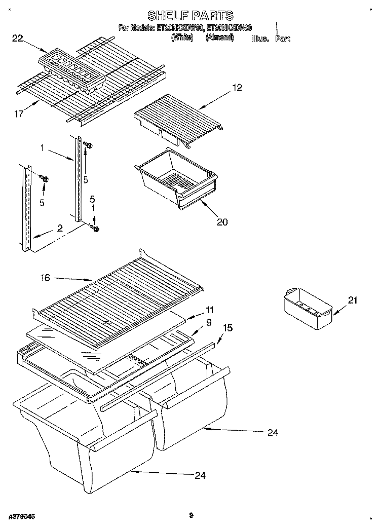 SHELF, LIT/OPTIONAL Diagram and Parts List for ET20NKXDW00  Whirlpool Refrigerator