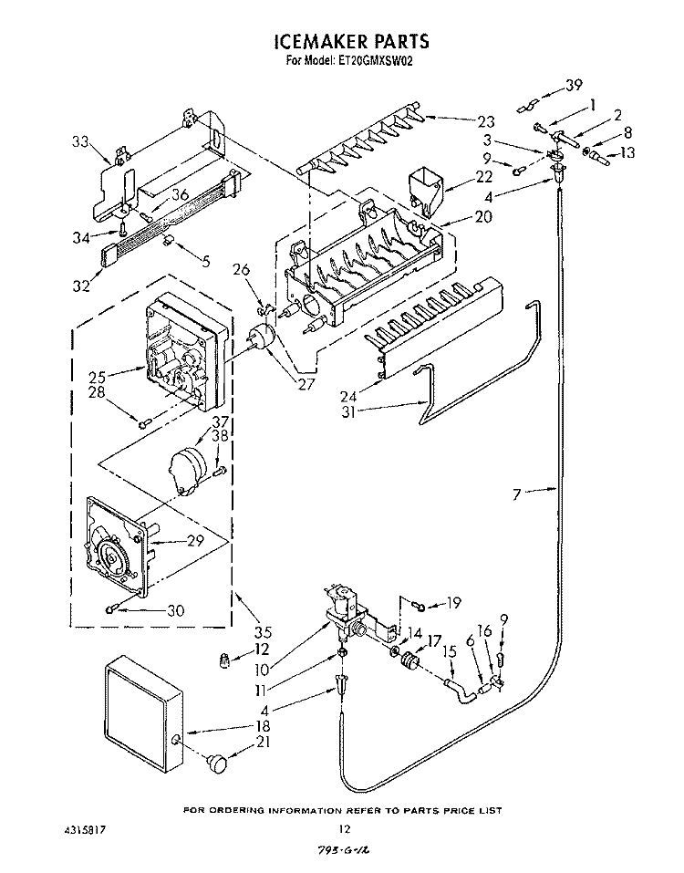ICE MAKER , LIT/OPTIONAL Diagram and Parts List for ET20GMXSW02  Whirlpool Refrigerator