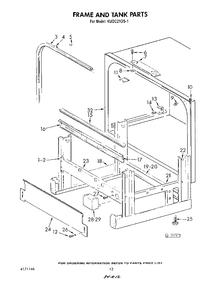 FRAME AND TANK Diagram and Parts List for KUDC210S1  KitchenAid Dishwasher