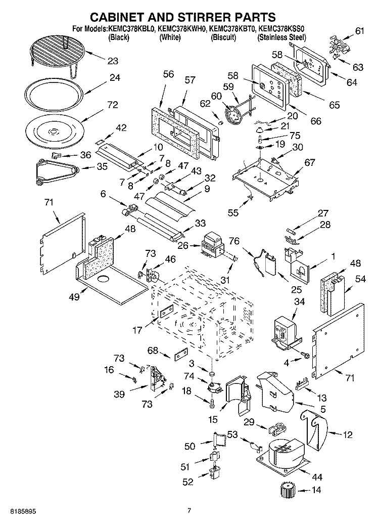 CABINET & STIRRER Diagram and Parts List for KEMC378KSS0  KitchenAid Microwave Oven Combo