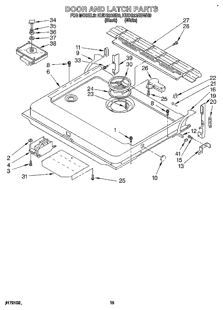 DOOR AND LATCH Diagram and Parts List for KUDG23HBWH0  KitchenAid Dishwasher