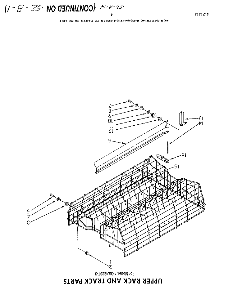 UPPER RACK AND TRACK Diagram and Parts List for 4KUDI220T3  KitchenAid Dishwasher