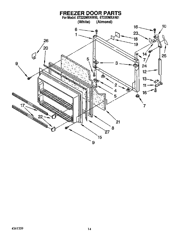 FREEZER DOOR Diagram and Parts List for ET22DMXAW00  Whirlpool Refrigerator