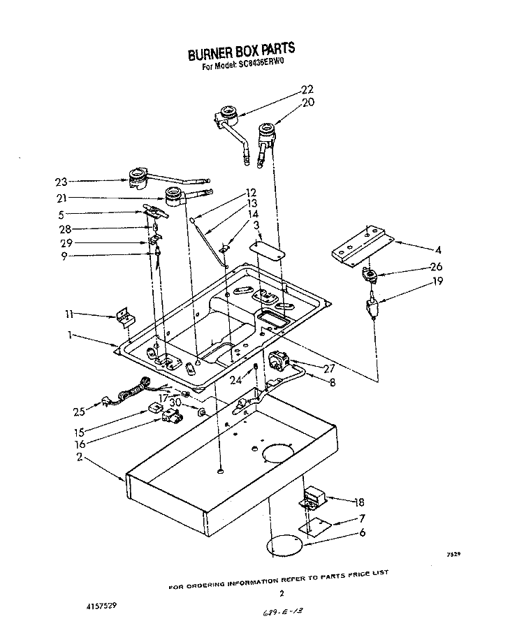 BURNER BOX Diagram and Parts List for SC8436ERW0  Whirlpool Cooktop