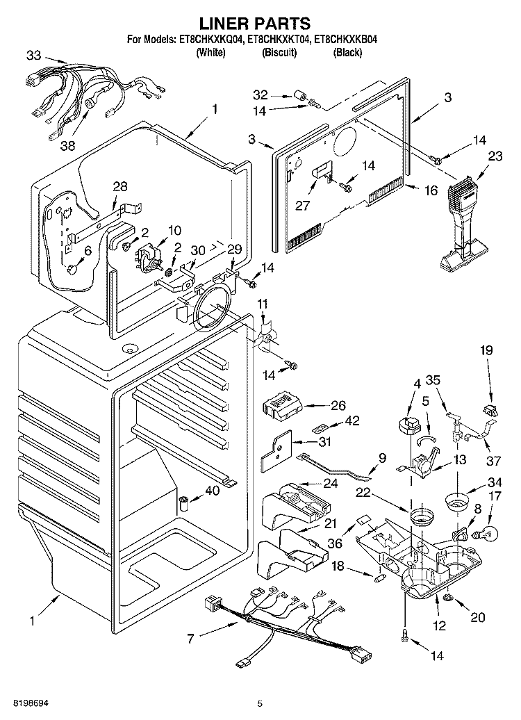 LINER PARTS Diagram and Parts List for ET8CHKXKT04  Whirlpool Refrigerator