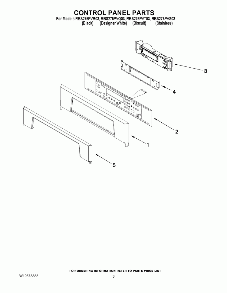 CONTROL PANEL PARTS Diagram and Parts List for RBS275PVQ03  Whirlpool Wall Oven