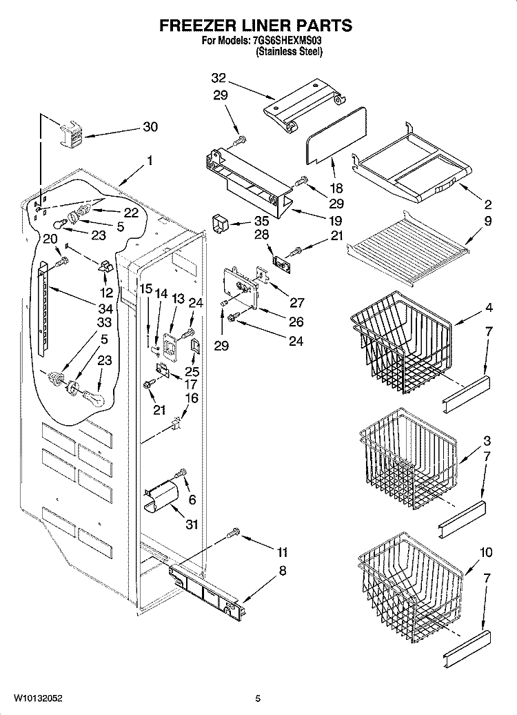 FREEZER LINER PARTS Diagram and Parts List for 7GS6SHEXMS03  Whirlpool Refrigerator