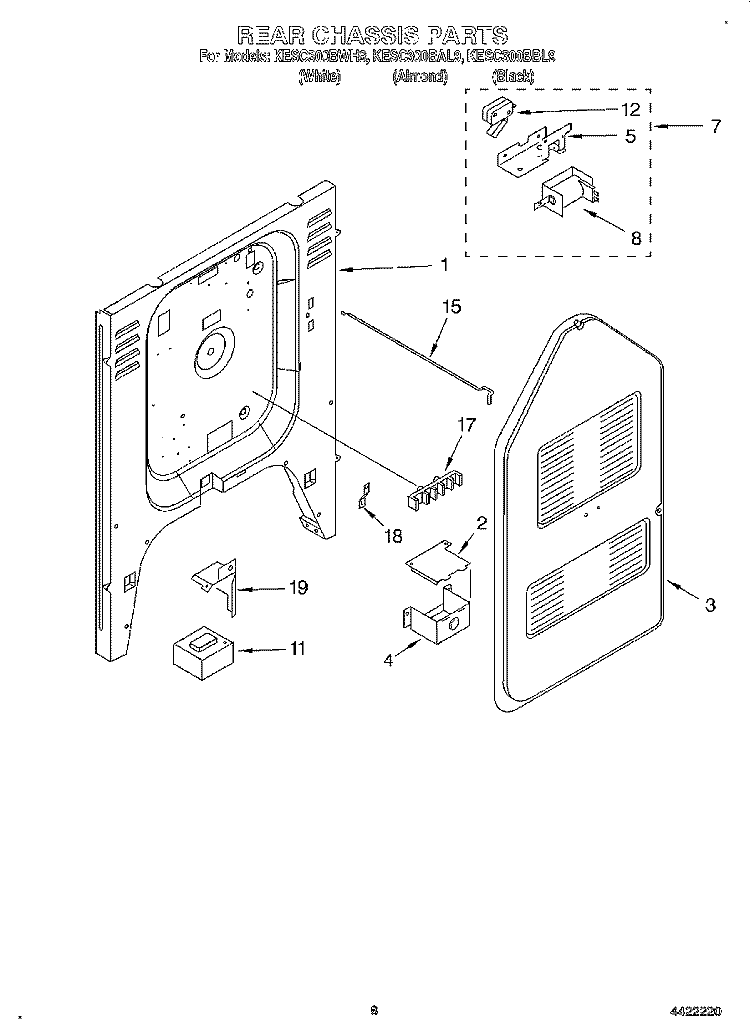 REAR CHASSIS, LIT/OPTIONAL Diagram and Parts List for KESC300BBL9  KitchenAid Range