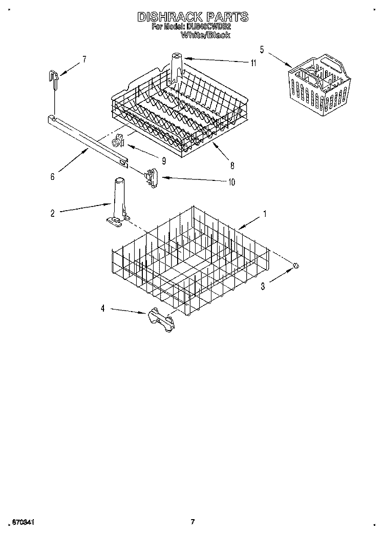 DISHRACK Diagram and Parts List for DU840CWDB2  Whirlpool Dishwasher