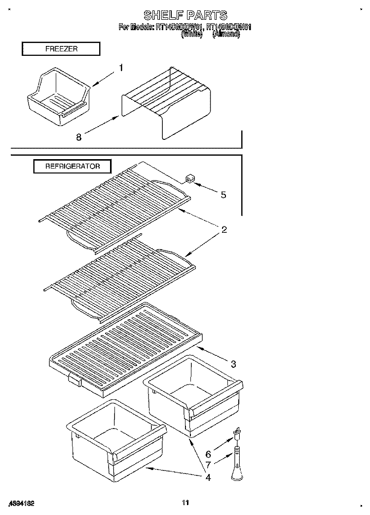 SHELF Diagram and Parts List for RT14DMXDN01  Roper Refrigerator