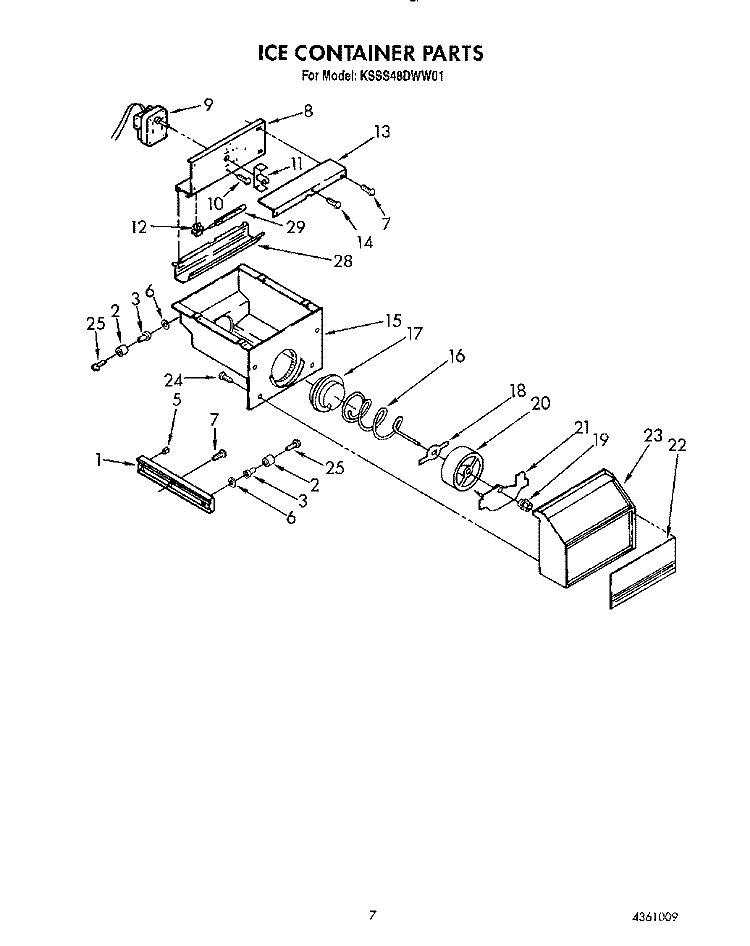ICE CONTAINER Diagram and Parts List for KSSS48DWW01  KitchenAid Refrigerator