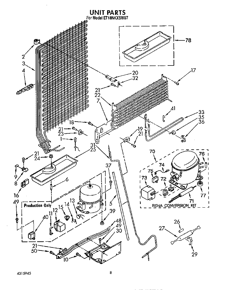 UNIT Diagram and Parts List for ET18NKXSW07  Whirlpool Refrigerator