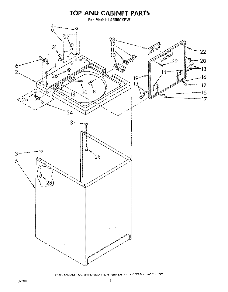 TOP AND CABINET , LITERATURE AND OPTIONAL Diagram and Parts List for LA5000XPW1  Whirlpool Washer