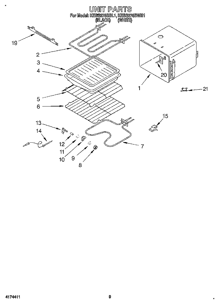 UNIT Diagram and Parts List for KEBS276BWH1  KitchenAid Wall Oven