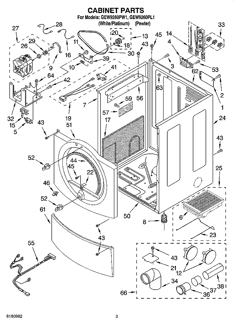 CABINET PARTS Diagram and Parts List for GEW9260PL1  Whirlpool Dryer