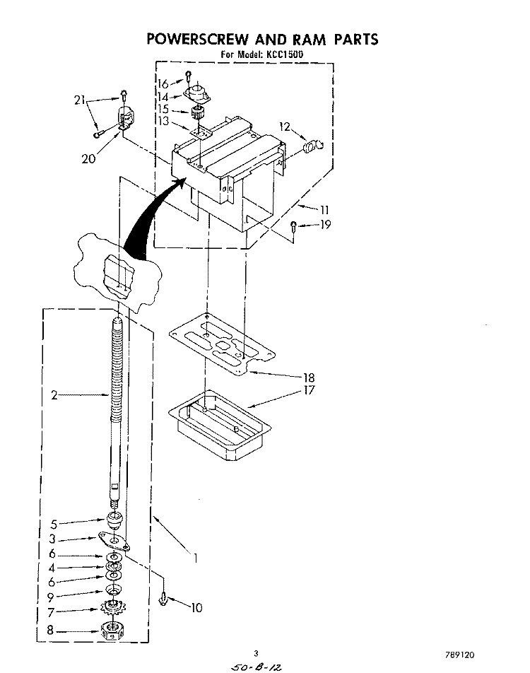 CONTAINER Diagram and Parts List for KCC1500  KitchenAid Trash Compactor