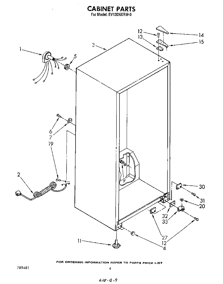 CABINET Diagram and Parts List for EV130NXRW0  Whirlpool Freezer