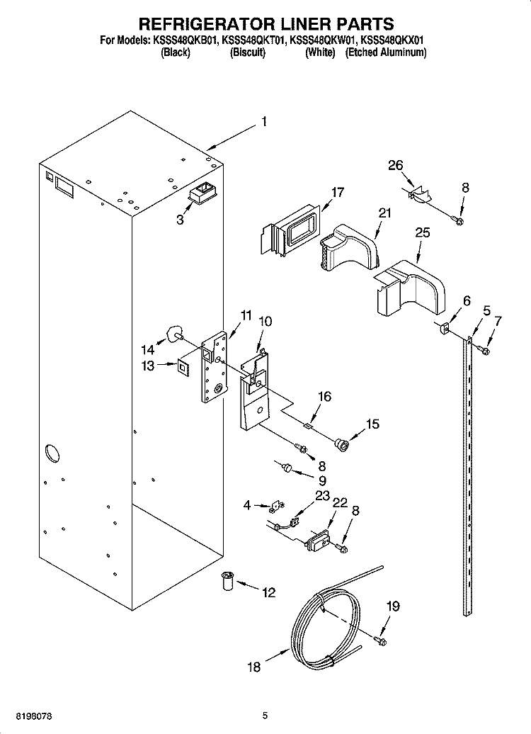 REFRIGERATOR LINER PARTS Diagram and Parts List for KSSS48QKB01  KitchenAid Refrigerator