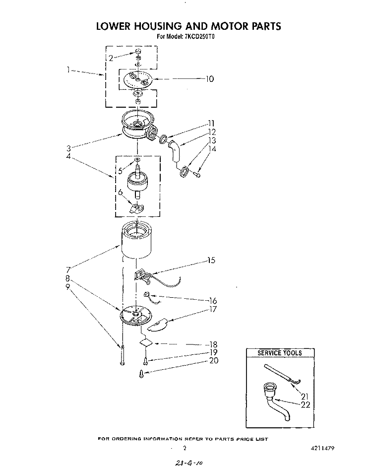 SECTION Diagram and Parts List for 7KCD250T0  KitchenAid Food Waste Disposer