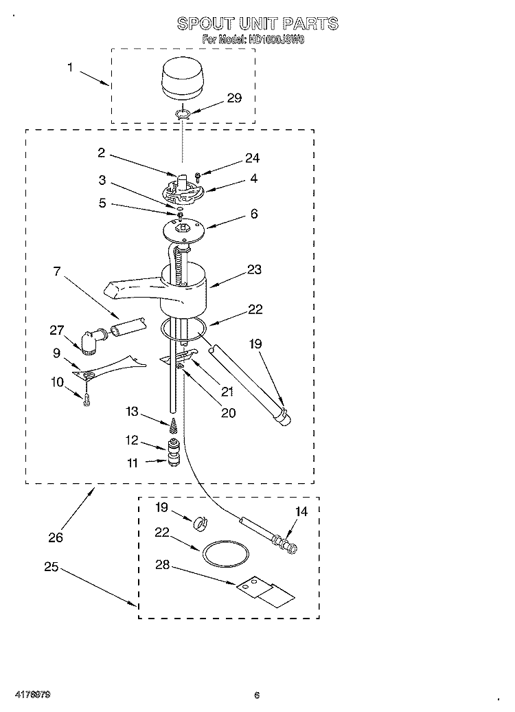 SPOUT UNIT Diagram and Parts List for HD1000JSW0  Whirlpool Miscellaneous