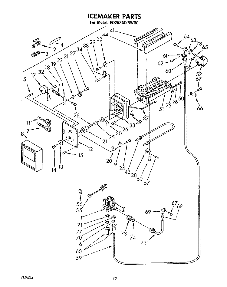 ICEMAKER Diagram and Parts List for ED25SMXRWR0  Whirlpool Refrigerator