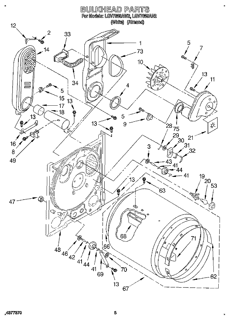 BULKHEAD Diagram and Parts List for LGV7858AN2  Whirlpool Dryer