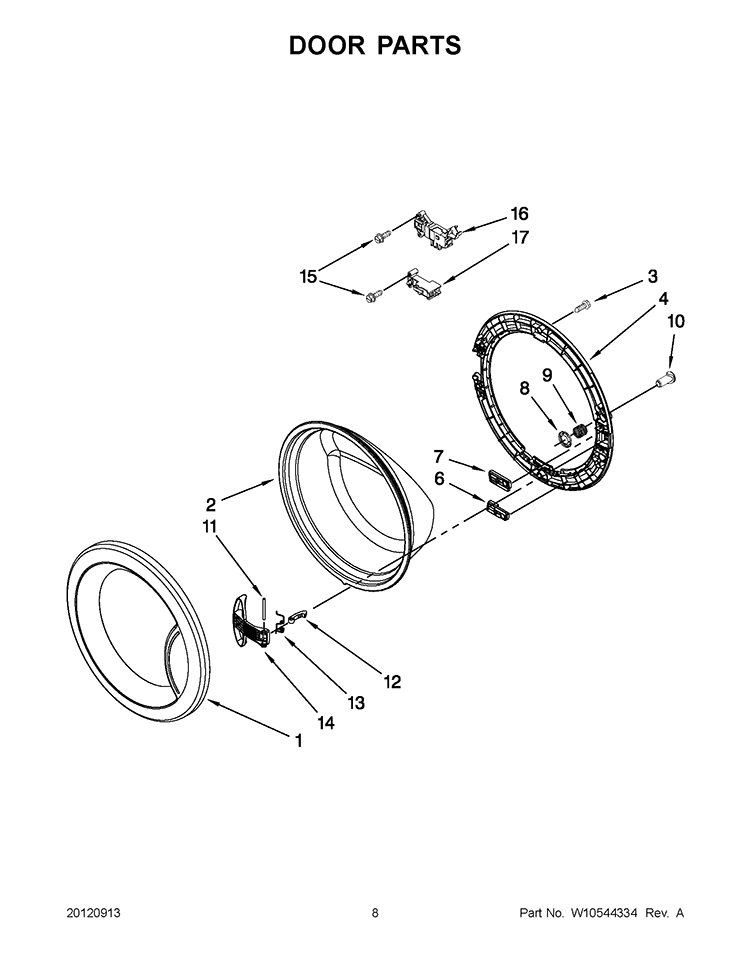DOOR PARTS Diagram and Parts List for WFC7500VW2  Whirlpool Washer
