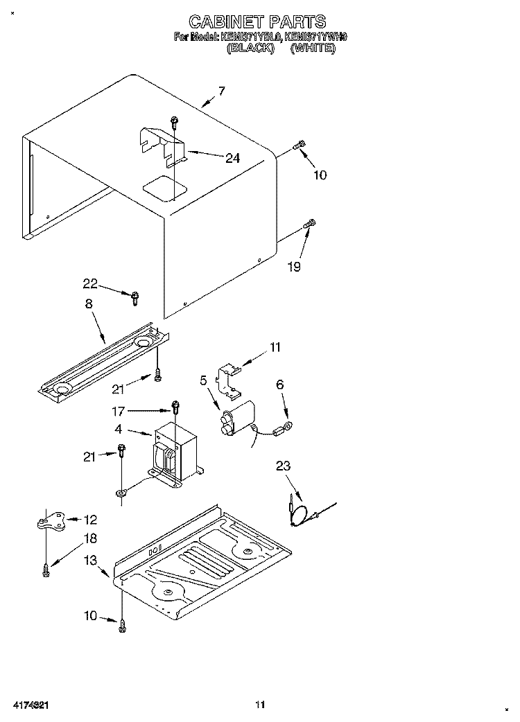 CABINET Diagram and Parts List for KEMI371YBL0  KitchenAid Wall Oven