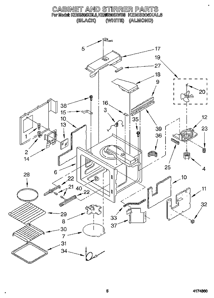 CABINET AND STIRRER, OPTIONAL Diagram and Parts List for KEMS306XWH6  KitchenAid Wall Oven