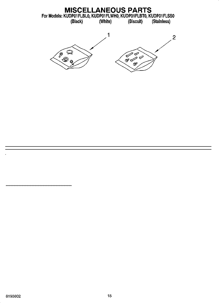 MISCELLANEOUS PARTS OPTIONAL PARTS (NOT INCLUDED) Diagram and Parts List for KUDP01FLBT0  KitchenAid Dishwasher
