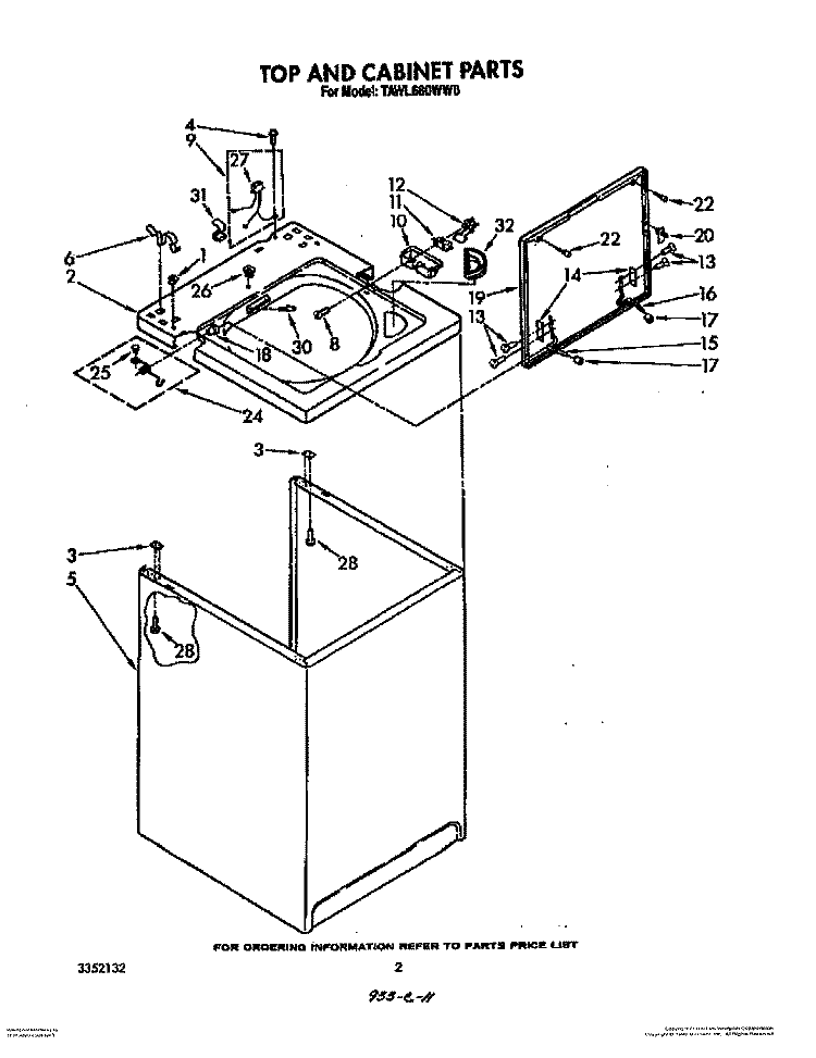 TOP AND CABINET, LITERATURE AND OPTIONAL Diagram and Parts List for TAWL680WN0  Whirlpool Washer
