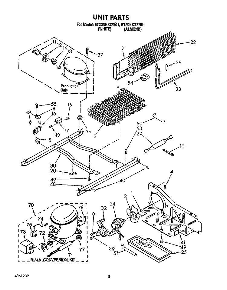 UNIT Diagram and Parts List for ET20NKXZW01  Whirlpool Refrigerator